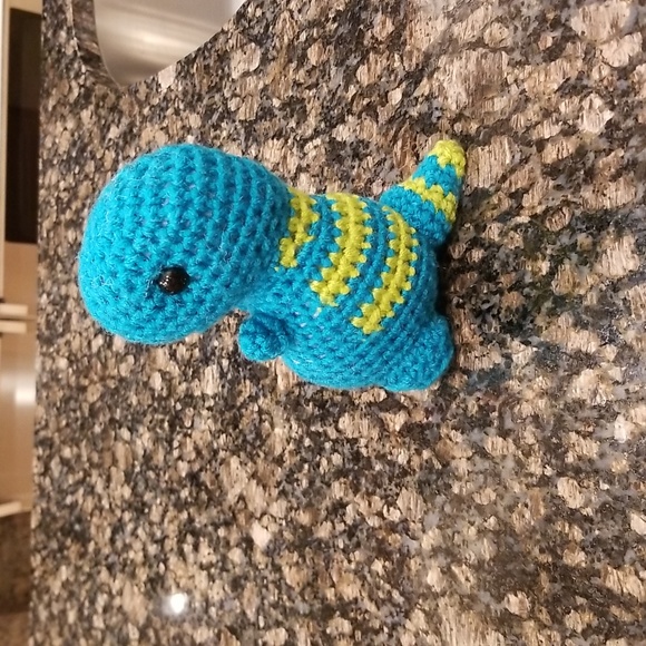 SOLD - Crochet  Small Turquoise T Rex - Picture 4 of 10